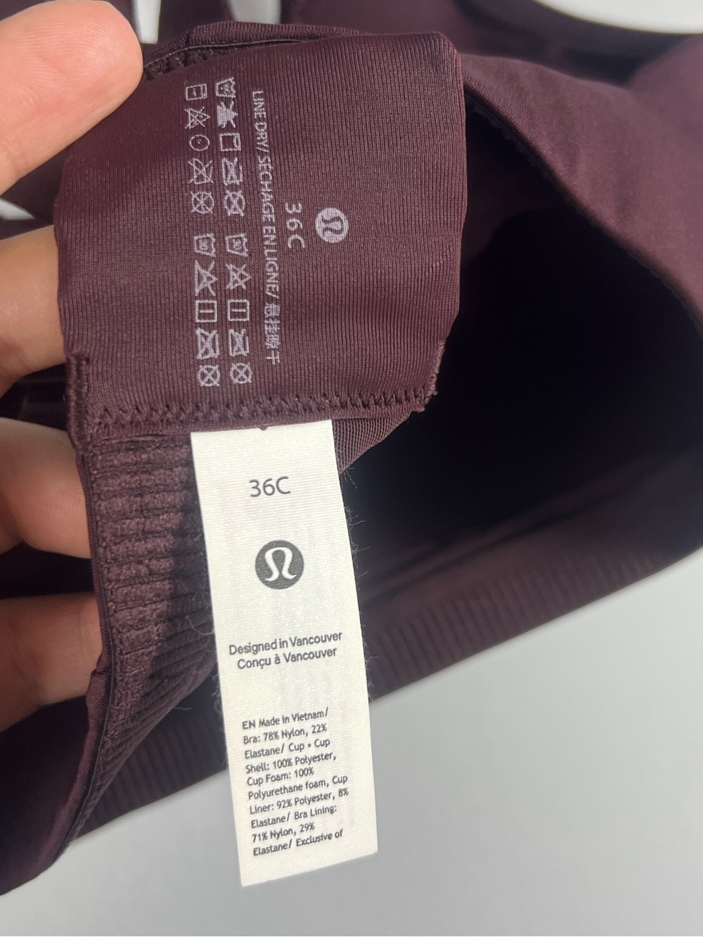 Lululemon Energy Bra *High Support Sport Bra Cups Goodnight Plum 36C - Picture 7 of 8